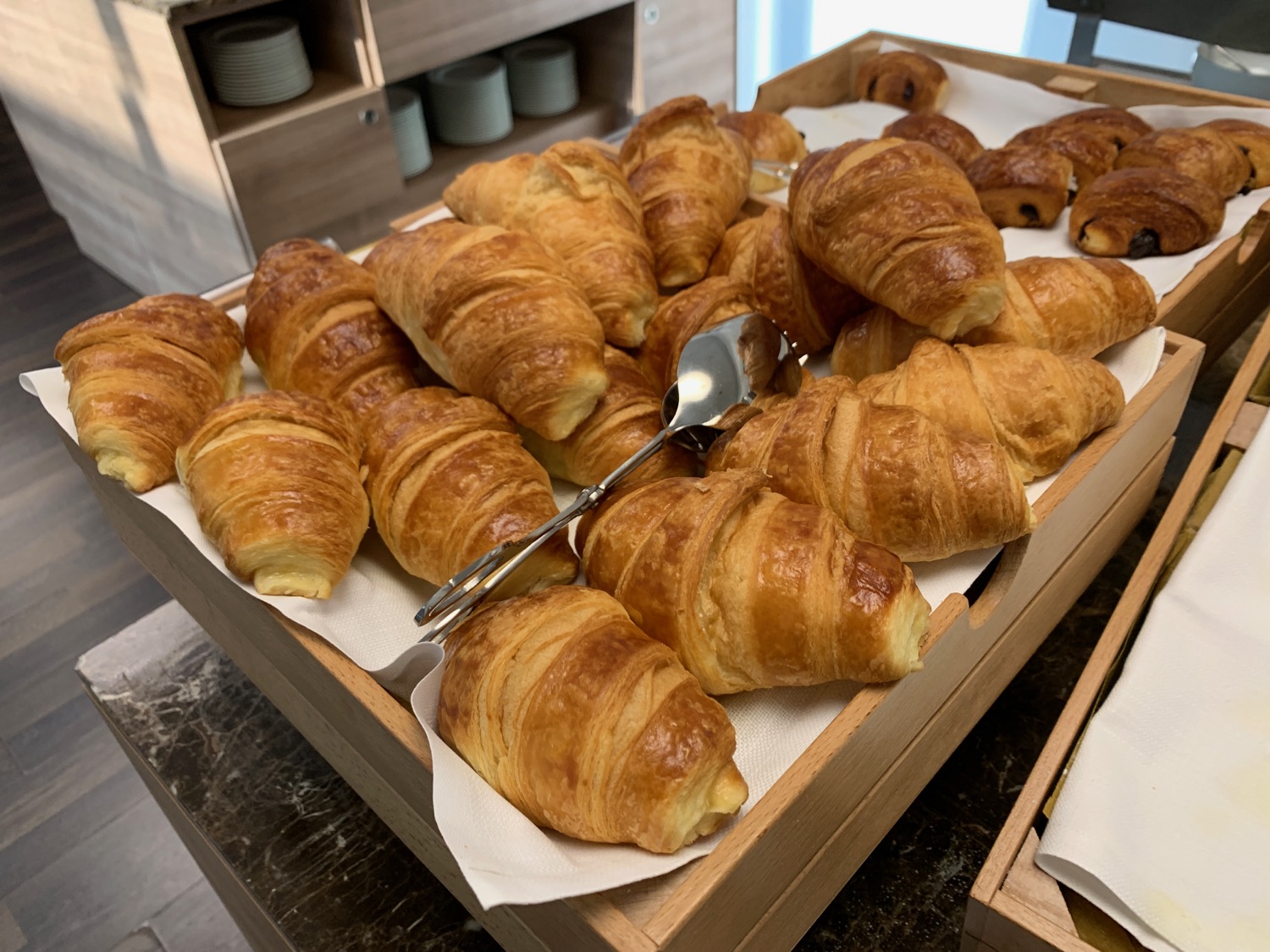 a tray of croissants