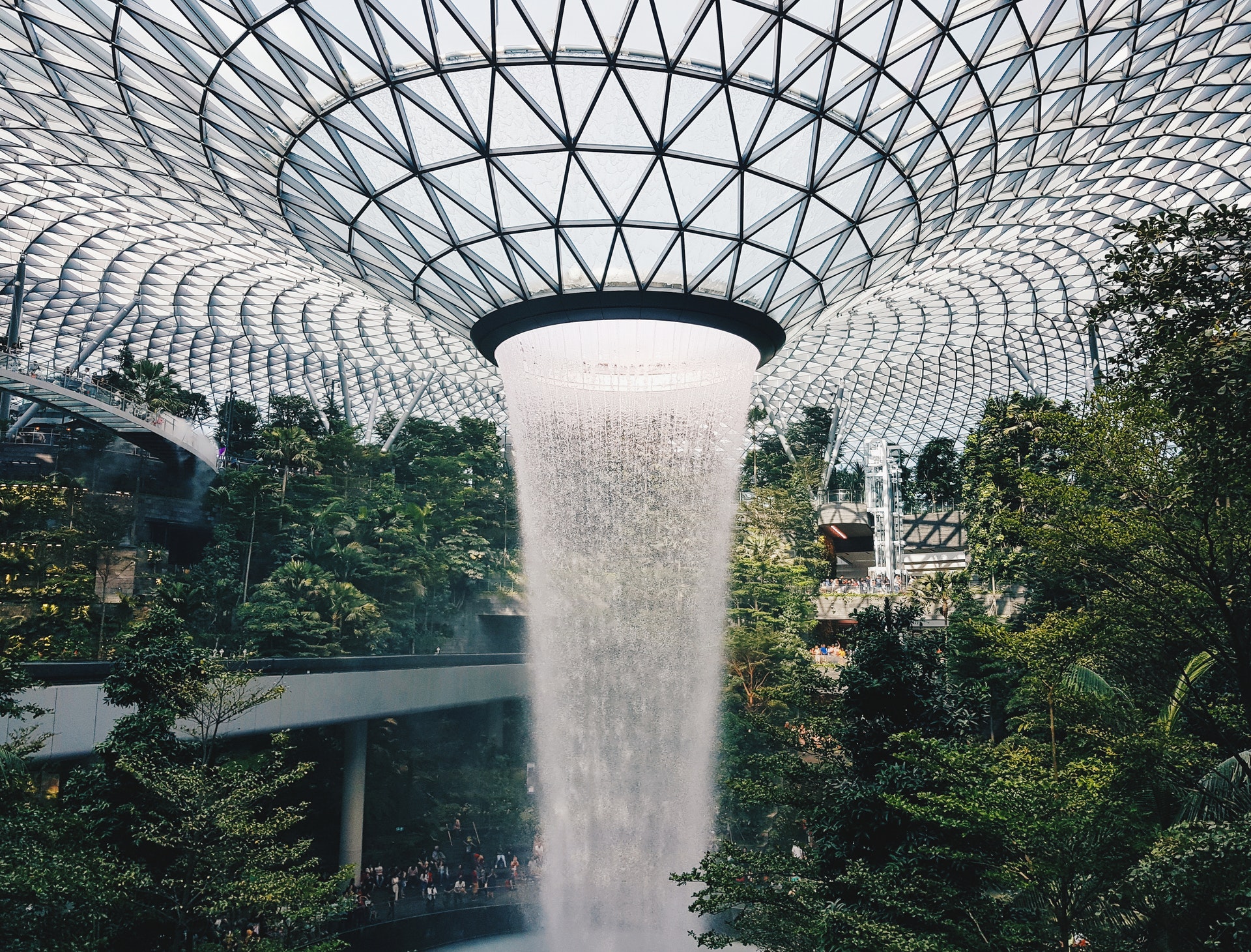 a water falling from a ceiling