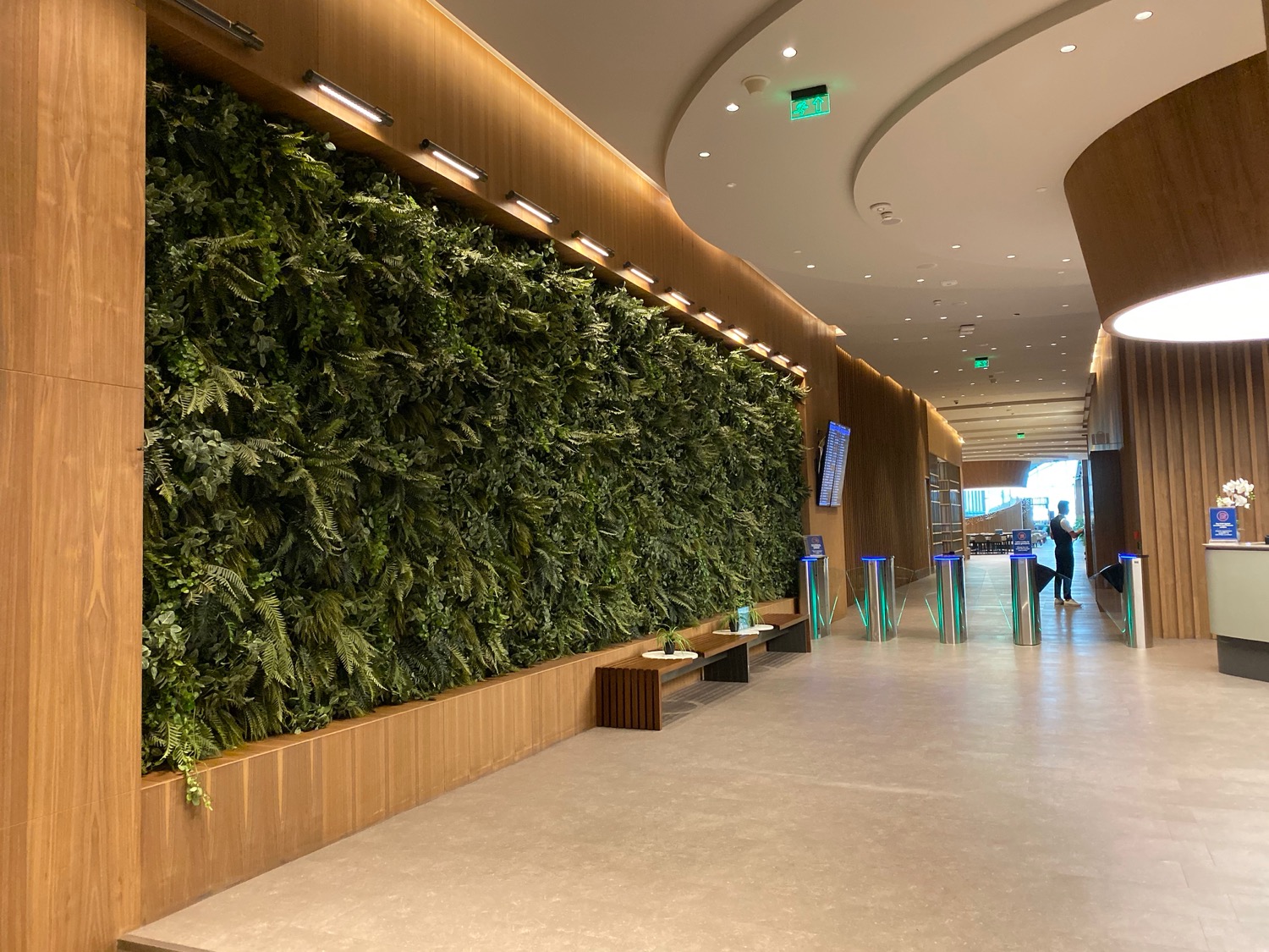 a green wall in a building