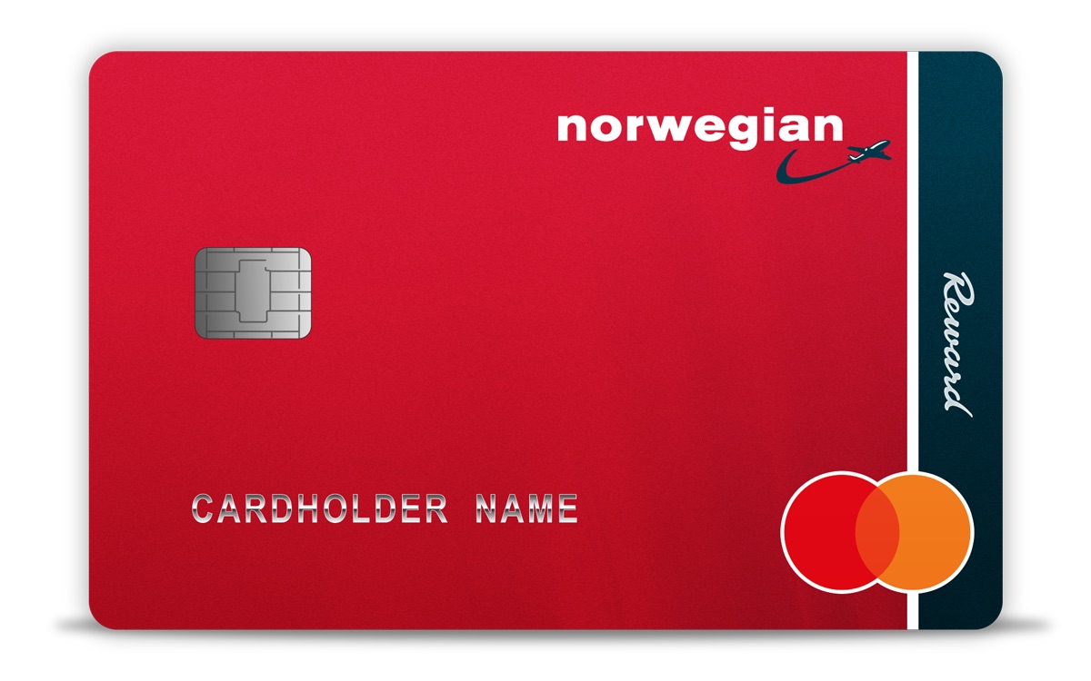 a red credit card with a chip and a logo