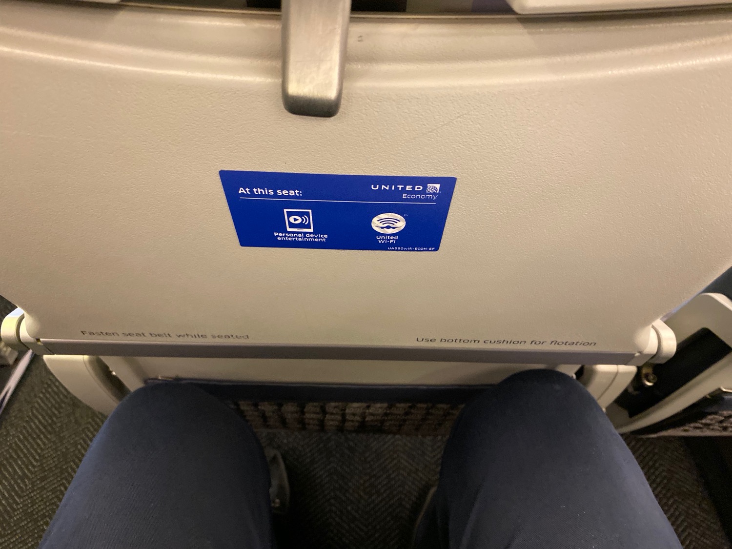 a blue sticker on a plane