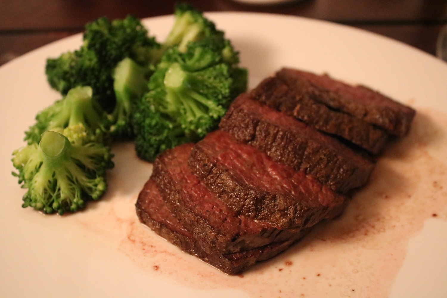 a plate of steak and broccoli