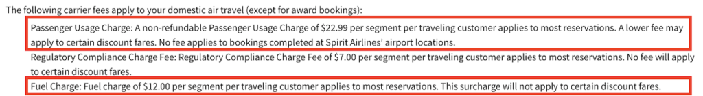 Spirit Airlines fees