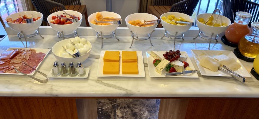 Continental breakfast spread in the lounge