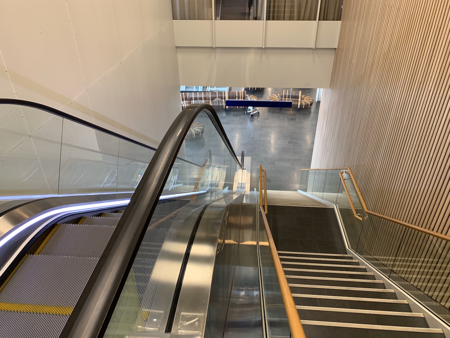 an escalator in a building