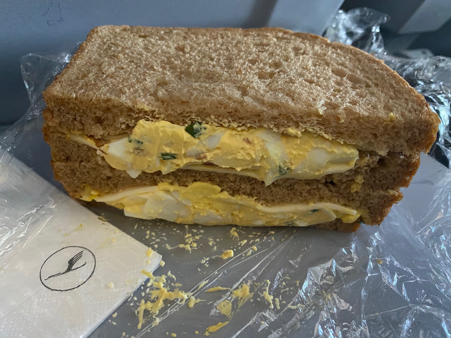 a sandwich on a plastic wrapper