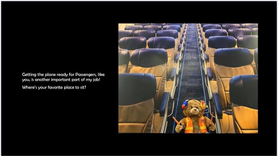 a teddy bear in an airplane seat
