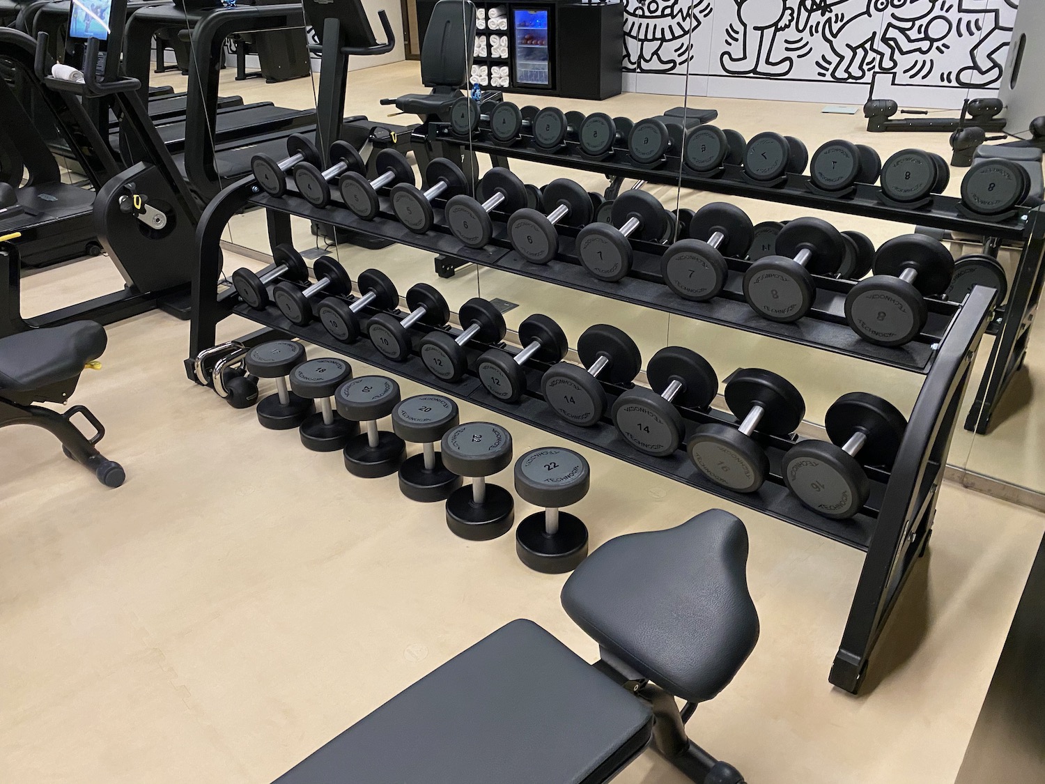 a group of weights in a gym