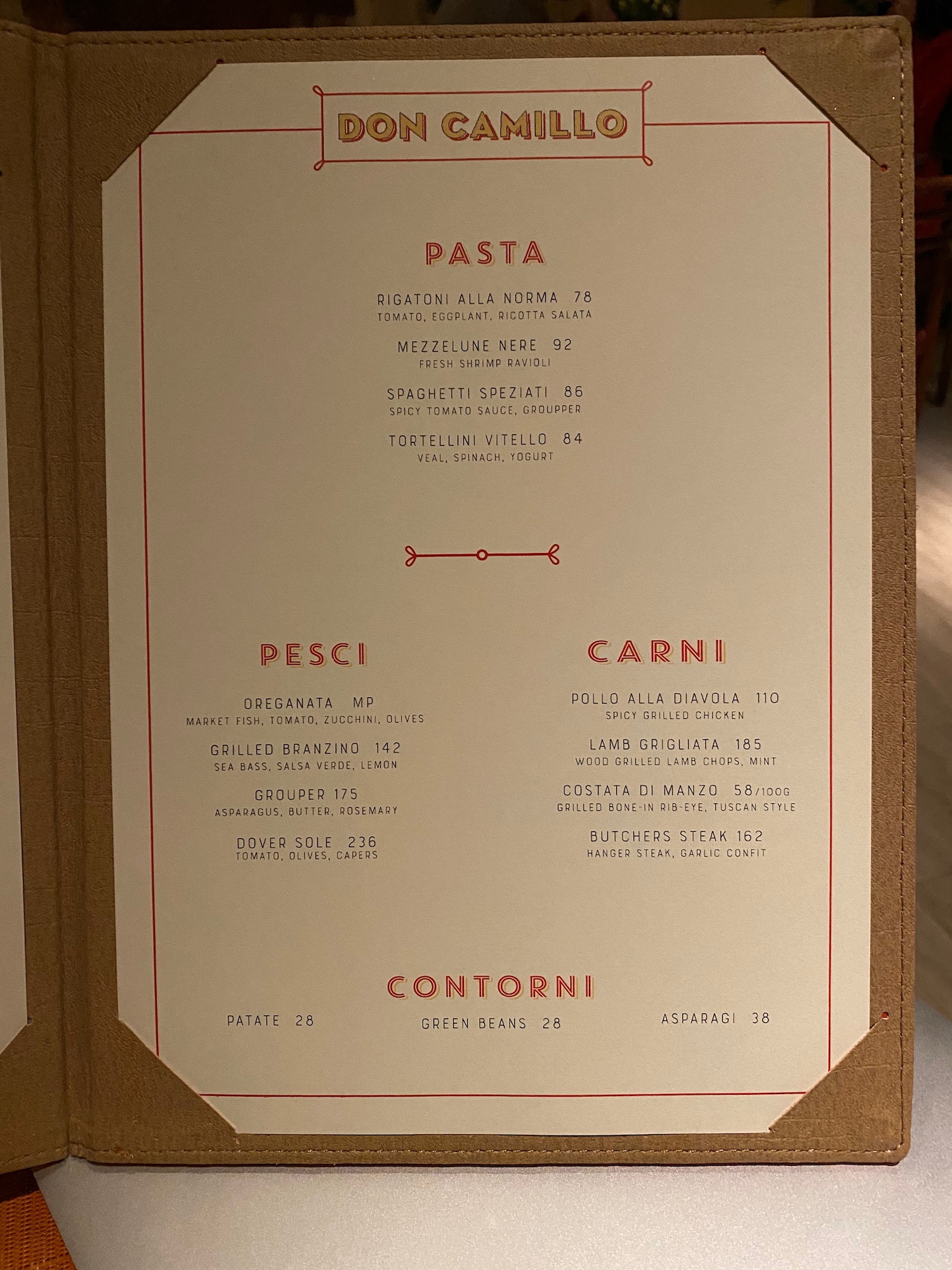a menu on a cardboard box