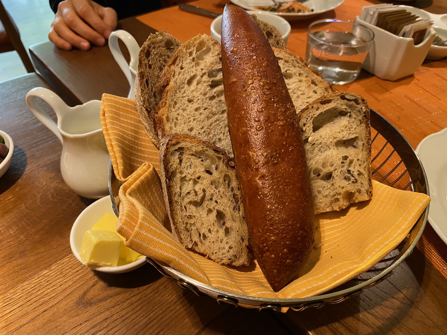 a basket of bread on a table