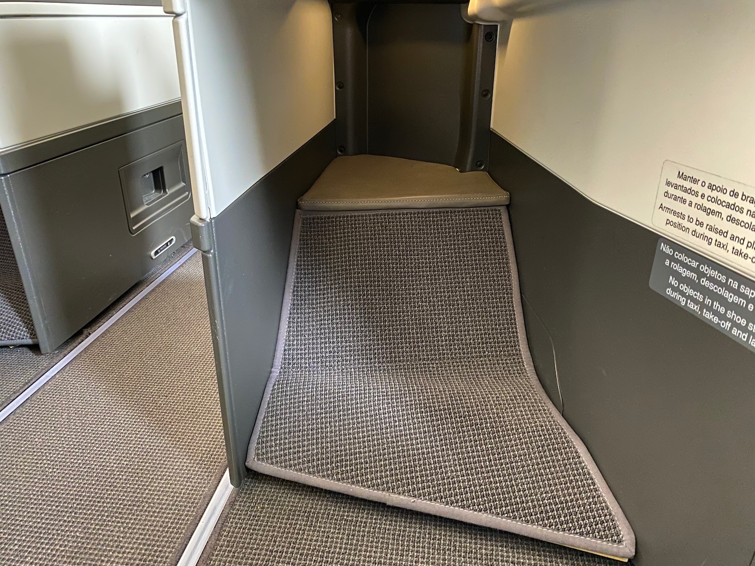 a carpeted stairs in a plane