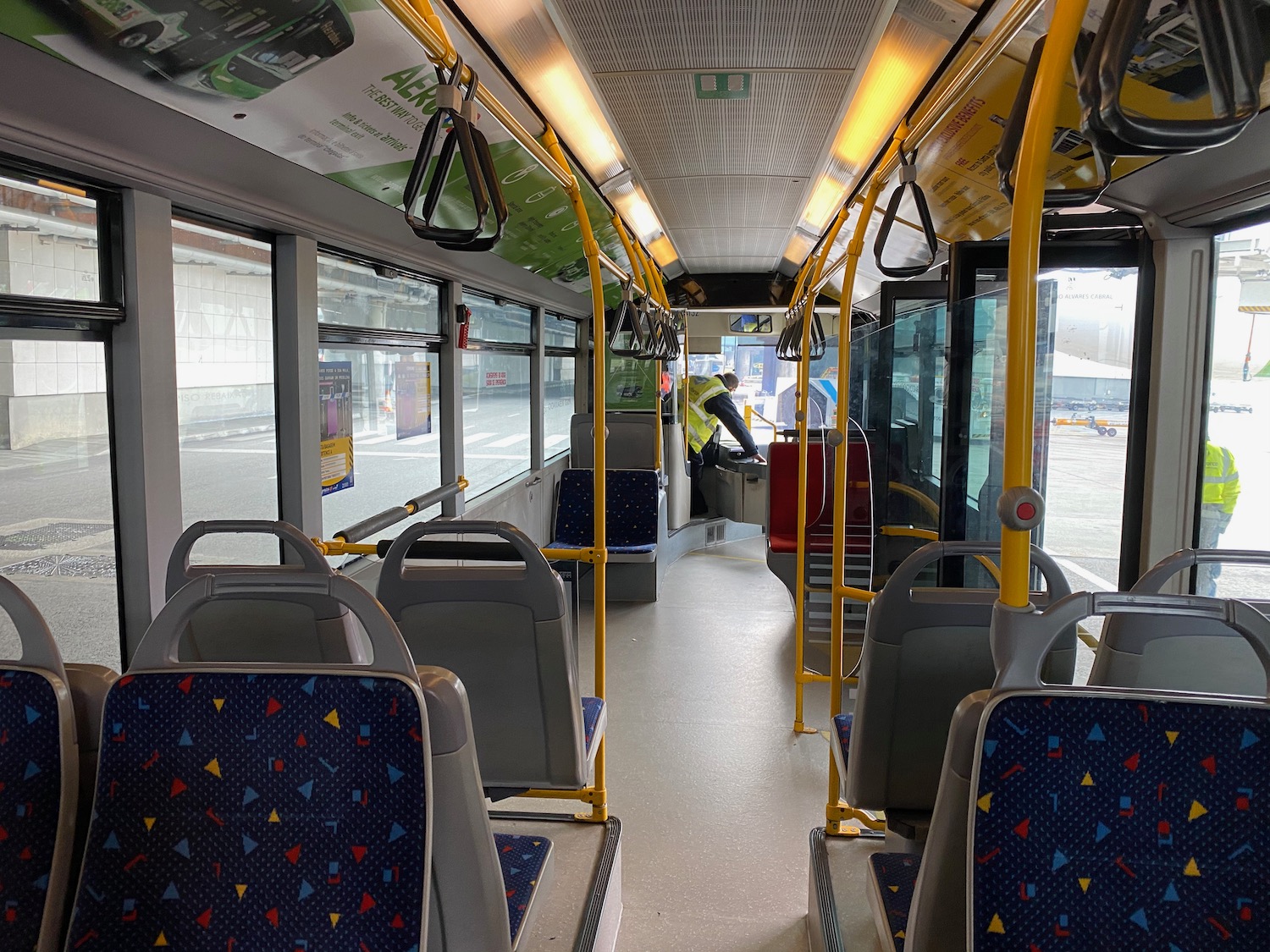 the inside of a bus