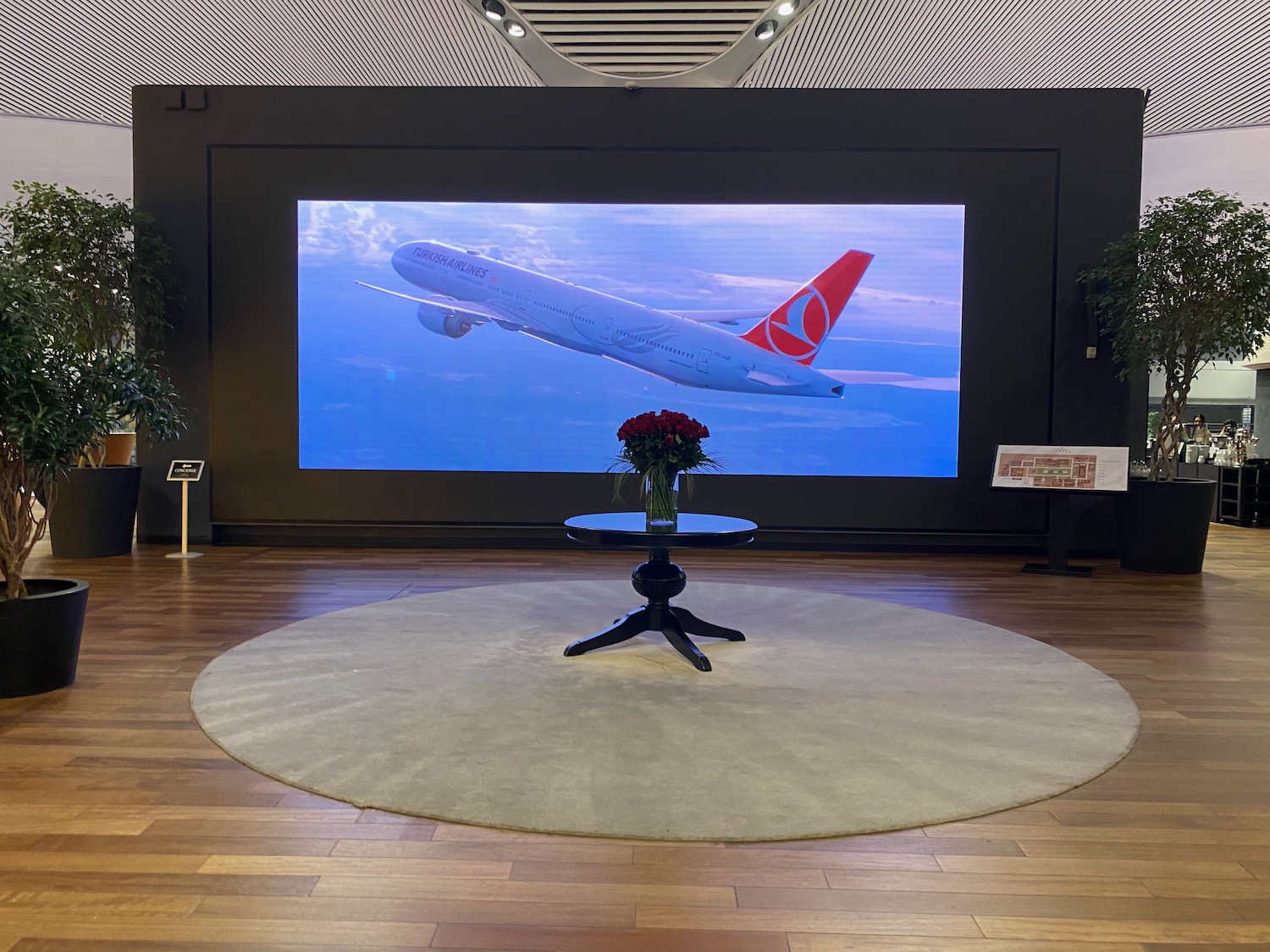 a large screen with an airplane on it