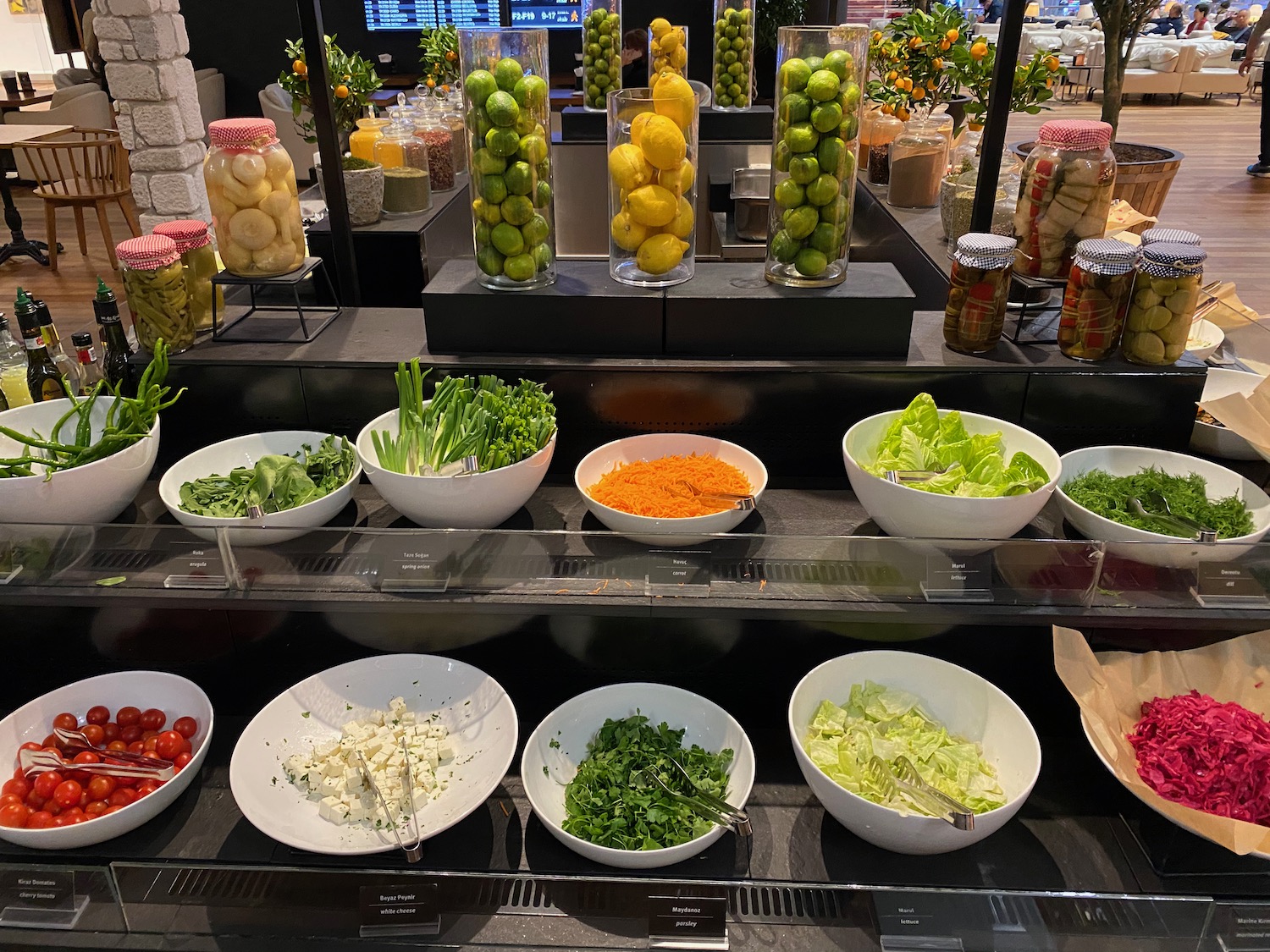 a display of salads and vegetables