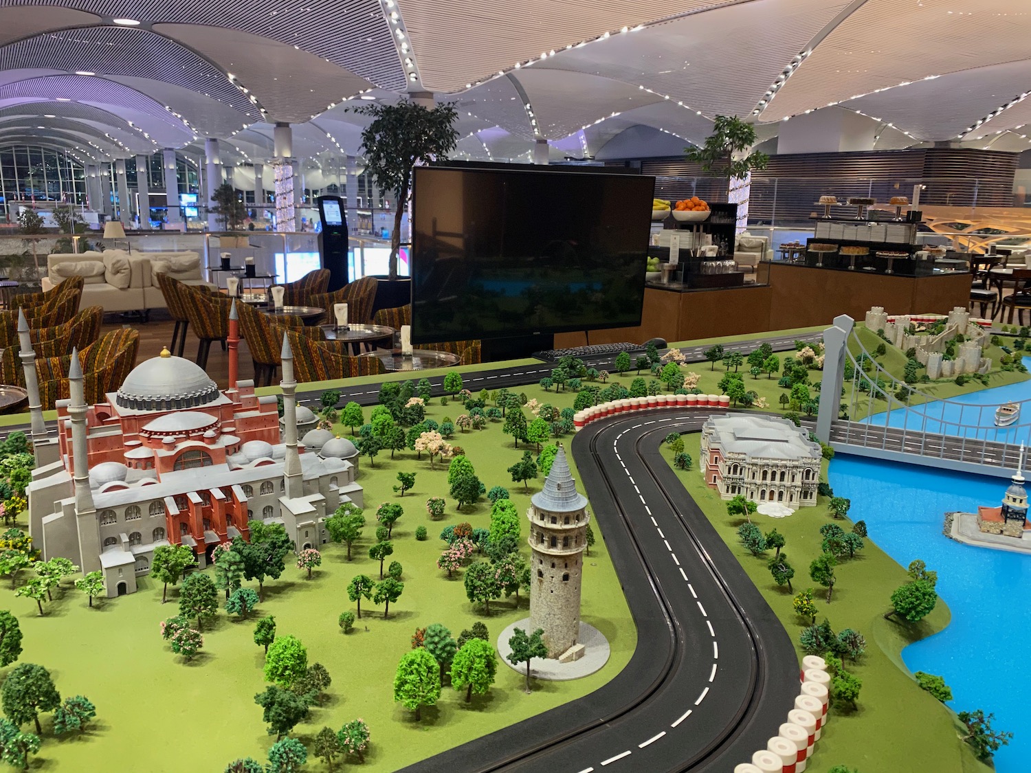 a model of a road and buildings